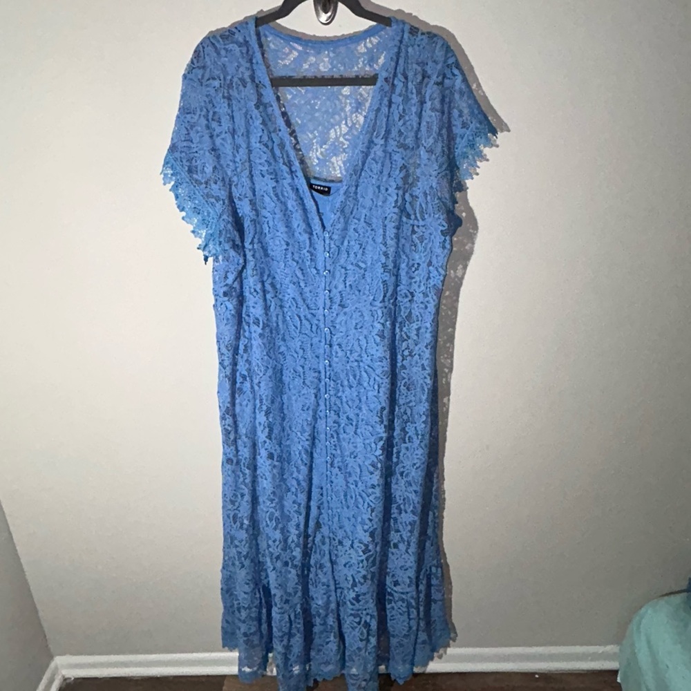 Torrid Powder Blue size 3x  Lace Maxi Dress cottageGore. Whimsical fairy